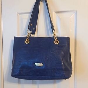 Liz Claiborne Navy Crocodile Embossed Bag with gold accents. Sz 14" like new!